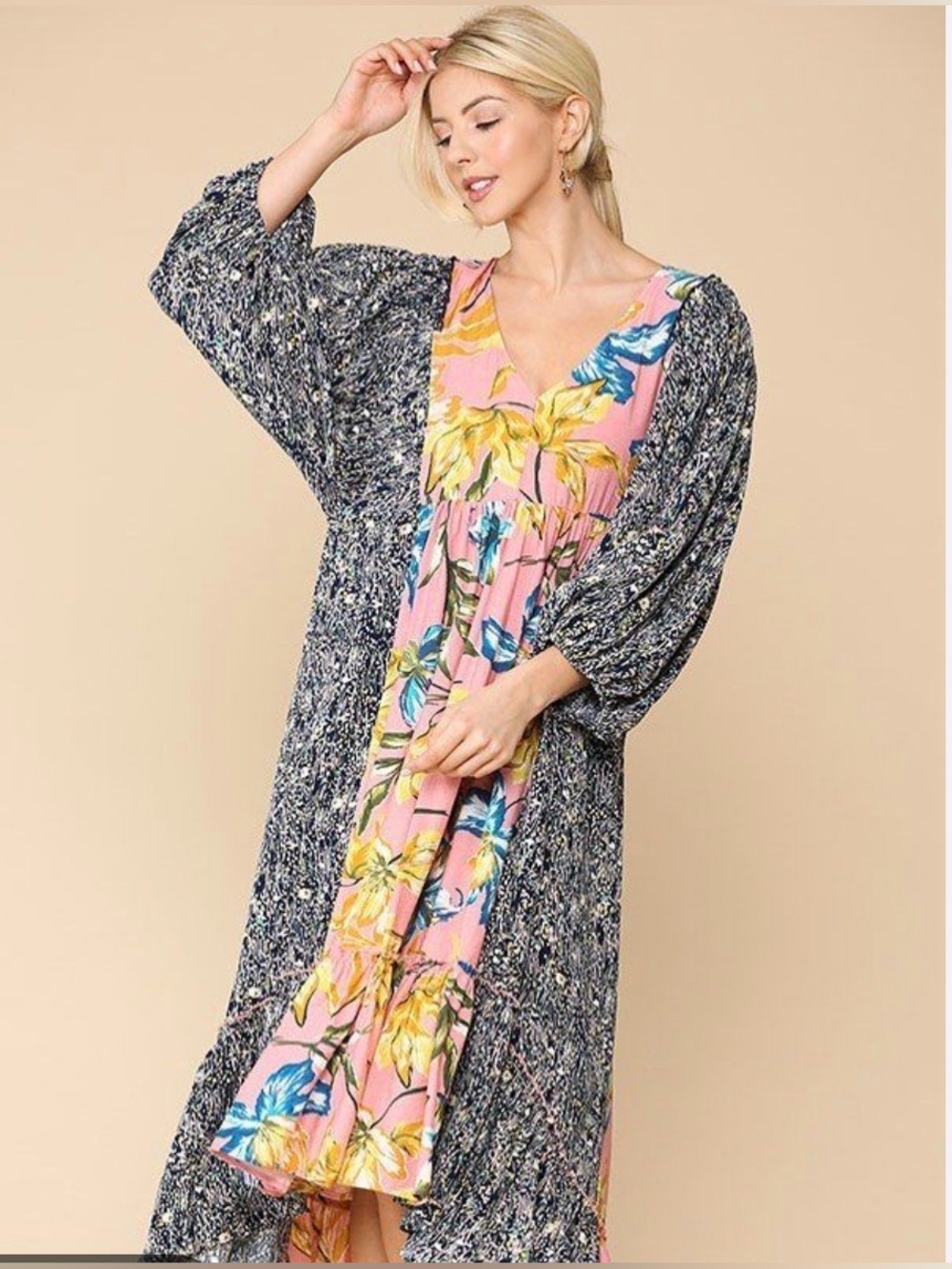 Gigio Mixed Print Floral Maxi Dress Size Small